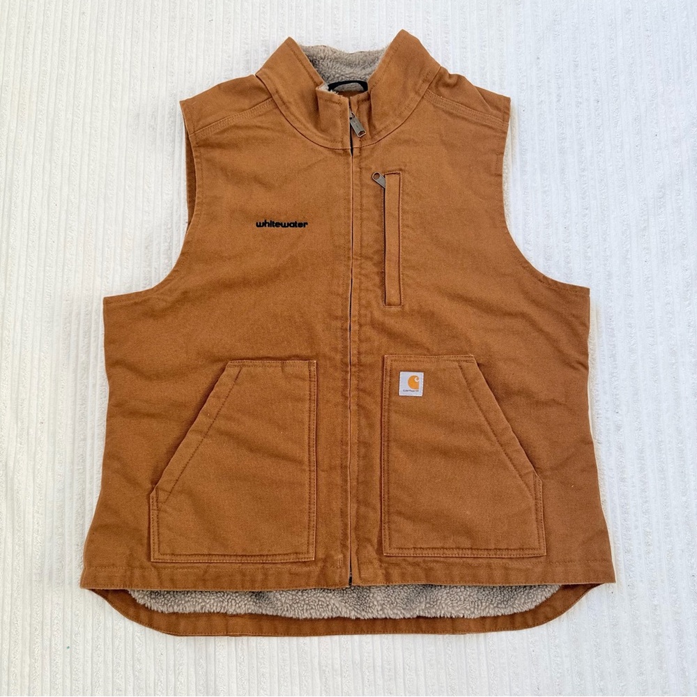 Carhartt Women's Sherpa-lined Brown Duck Canvas Vest | Size L - Picture 1 of 8